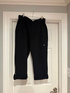 Susan Graver Black Cargo Capris with Roll-Cuff Detail